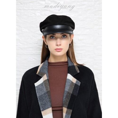 Octagonal Beret Lady Leather Retro Newspaper Boy Cap Sailor Cap Elegant Lady Hat