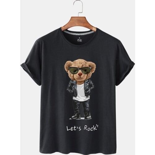 2021 New Summer Pure Cotton Cool Bear Pattern Printed All-Match Big Yard Breathable Sports Short Sleeve T-shirt for Woman