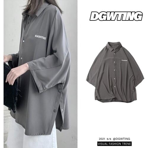 Letter Embroidery Batwing Sleeve Shirts for Women 2021 Fashion Boyfriend Oversized Clothing Teenage Girl Loose Button Up Blouses