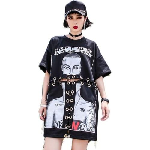 2021 Summer Women T-Shirt Tops Loose Plus Size Trend Stitching Character Print T-Shirt Fashion Street Ladies Tops Black Clothes