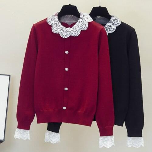 4XL plus size women autumn thick kintting sweater pullover winter 2021 long sleeve lace collar button Oversized sweaters
