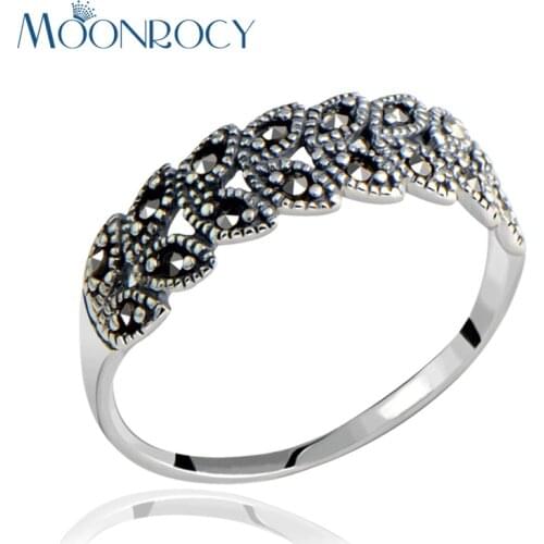 MOONROCY Free Shipping Jewelry Antique Silver Color Crystal Rings Vintage Wedding Ring for Women Girl Gift Drop Shipping
