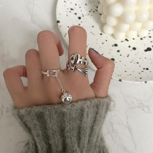 XIYANIKE 925 Sterling Silver Korean Fishbone Ball Pendant Ring Womens Simple Glossy Index Finger Prevent Allergy Fashion Gift