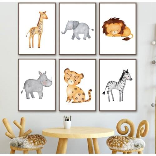 Giraffe Elephant Zebra Leopard Hippo Nursery Wall Art Canvas Painting Nordic Posters And Prints Wall Pictures Kids Room Decor