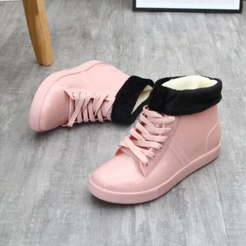 Swyivy Winter Warm Shoes Waterproof Women Rubber Rain Boots with Fur Sock 2020 New Lady Fashion Lace Up Ankle Boots for Rain