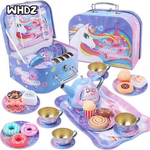 1set Kids Tea Party Set for Little Girls Unicorn Gift Pretend Toy Tin Tea Set,Princess Tea Time Kitchen Pretend Play Tea Set Toy