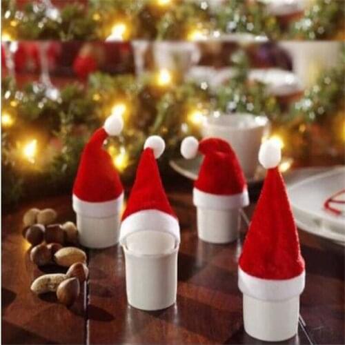 10Pcs/Pack Merry Christmas Mini Decoration Wine Bottle Cover Party Decor Red Cute Small Scarf Hat For New Year Party Supplies