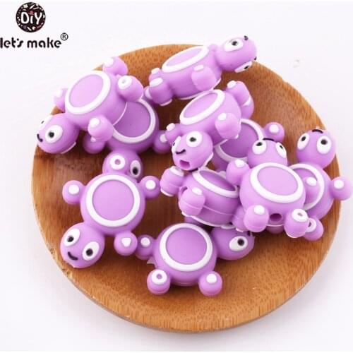 Lets Make Purple Mini Tortoise Shaped 5pc BPA Free Silicone Beads Lovely Diy Boys and Girl Necklace Accessories Cartoon Teether