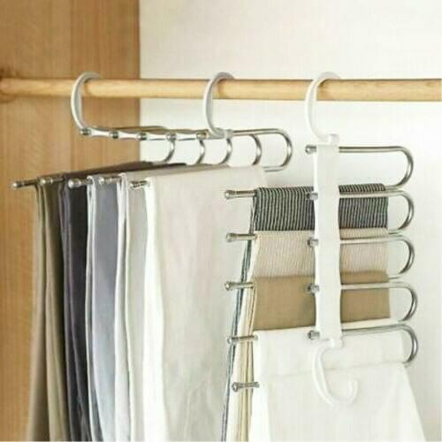 HOT 5 in 1 Pant rack shelves Stainless Steel Clothes Hangers Stainless Steel Multi-functional Wardrobe Magic Hanger