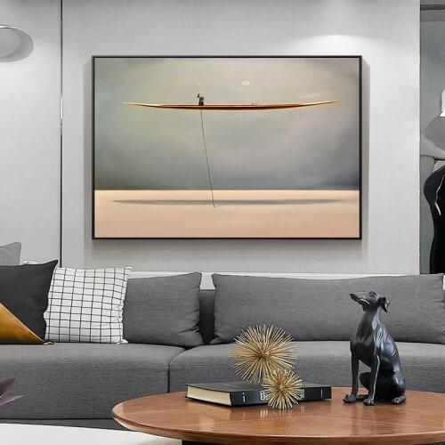 MUTU Sea Golden Boat Abstract Canvas Painting Nordic Vintage Poster Print Modern Wall Art Decoration Picture Living Room Decor