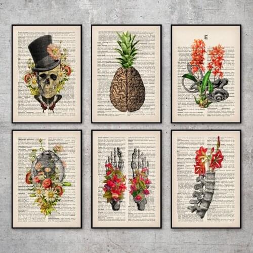 Abstract Vintage Anatomical Medicine Brain Skull Wall Art Canvas Painting Posters And Prints Wall Pictures For Living Room Decor