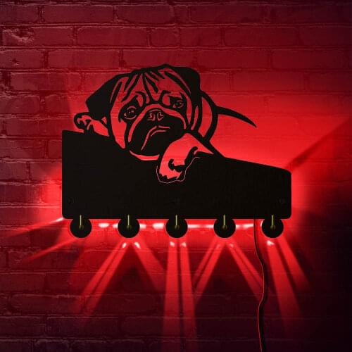 English Bulldog Dog LED Wall Coat Hook Housekeeper Wall Art Decor Puppy Animal Pug Color Changing Keys Hanger Pet Dog Lover Gift