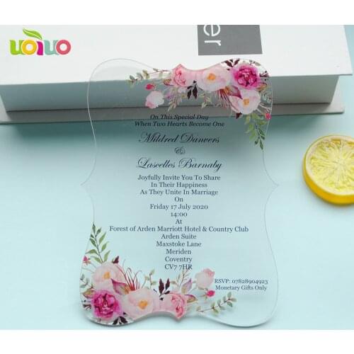 Free shipping custom colorful printing acrylic card wedding invitation card