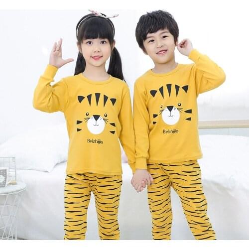 2020 Children Pajamas Clothing Set Boys Girls Cartoon Tiger Sleepwear Suit Long-sleeved Pyjamas Kids Autumn Baby Pijamas Clothes