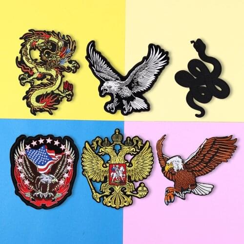 Chinese dragon eagle Embroidery Big black snake Patch Fabric Sticker Iron On Sew On Patch For Clothing DIY Big Biker Parches