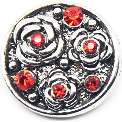 Red Crystal Metal Snap Button Beads Copper Alloy Snap Button Jewelry For 18MM Bracelet