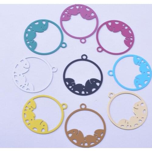 50pcs AC12459 20*22mm Brass elephants Round Charms Painted Pendant DIY Jewelry Earring Findings