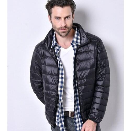 HORMETCI White duck down jacket men Autumn winter light thin down jacket mens stand collar Slim large size casual short coat