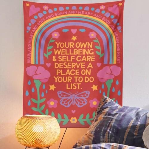 Rainbow Flower Tapestry Wall Hanging Retro Red Room Decoration Aesthetic Vintage Colorful Tapestry Wall Hanging for Room