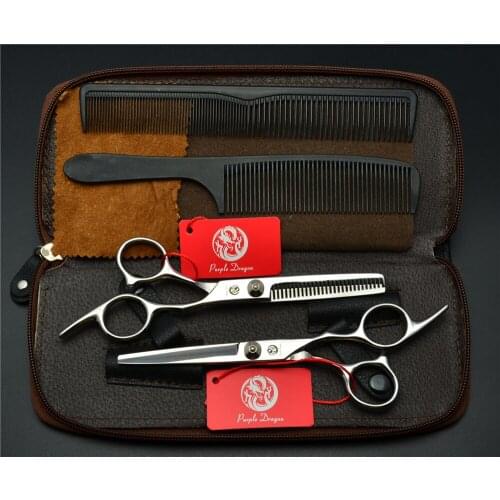 1001Z 4Pcs Set 6'' 4 Colors Purple Dragon Hairdressing Scissors Barber Cutting Scissors Thinning Shears Human Hair Scissors Suit