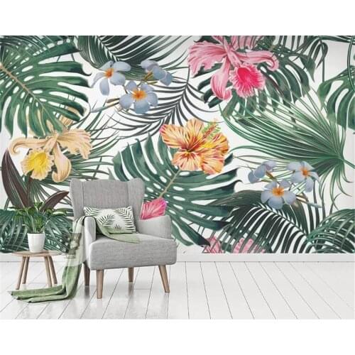 Beibehang HD silk material wallpaper Southeast Asia Flowers leaves Wall Covering Living Room Bedroom Photo 3d Wallpaper mural