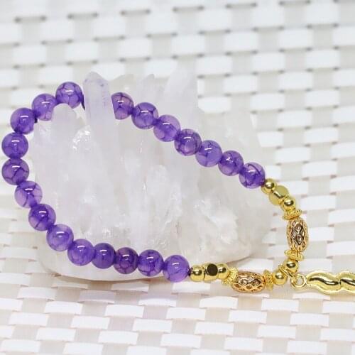 Charms Natural Popcorn Agat Onyx 6mm Round Beads Purple Stone Strand Bracelets Fashion Fine Elegant Jewelry 7.5inch B1988