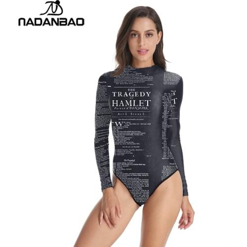 One Piece Swimsuit Loog Sleeve Zippered Surfing Bathing Suit Magazine Printed Women Swimwear Bodysuit Swim Suit Y02035