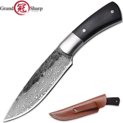 Hand Forged Hunting Knife Fixed Blade Damascus Pattern Camping Fishing Outdoor BBQ Kitchen Home Tools Utility Gadget High Carbon