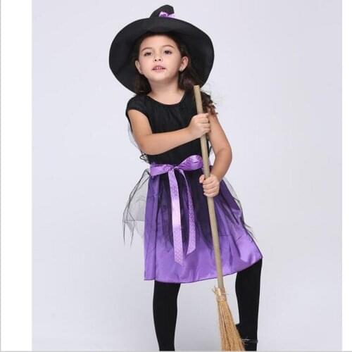 Girls Witch Dress+Hat Halloween Baby Girls Princess Party Dresses Halloween Cosplay Costumes for Kids Carnival Clothes