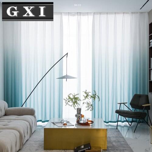 Blue Gradient Thicken Tulle Curtains for Living Room Bedroom Kitchen Sheer Curtains Home Decor Window Treatment Drapes