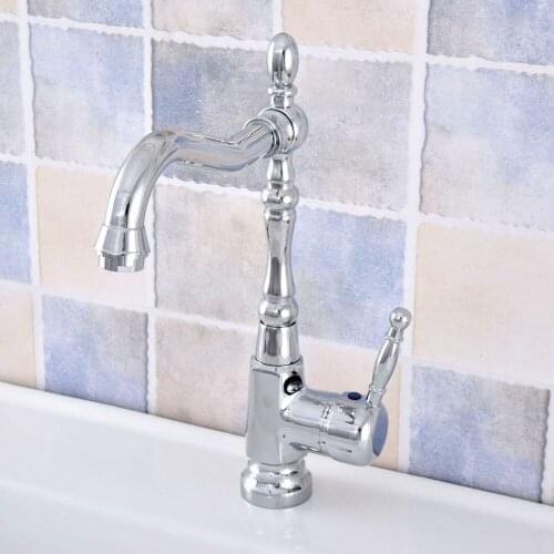 Polished Chrome Brass Bathroom Kitchen Basin Sink Faucet Mixer Tap Swivel Spout Single Handle One Hole Deck Mounted msf634