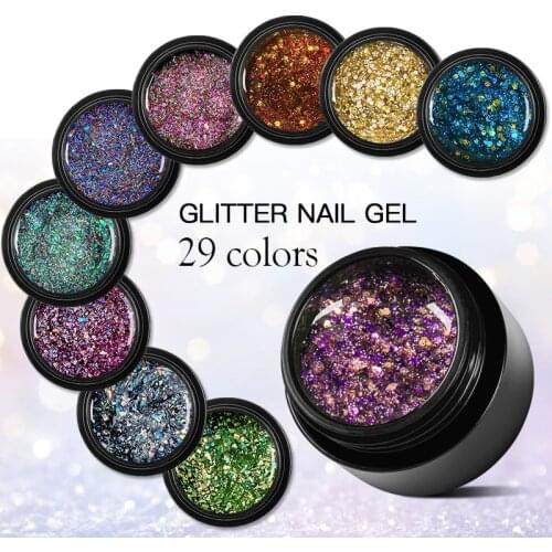 MEET ACROSS Glitter UV Gel Nail Polish Shiny Hybrid Varnishes Bright For Painting Nails Art Design Rainbow Gel Nail For Manicure