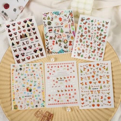 Christmas Pattern Nail Art Sticker Self Adhesive Transfer Decal 3D Slider DIY Tips Nail Art Decorations Manicure Package