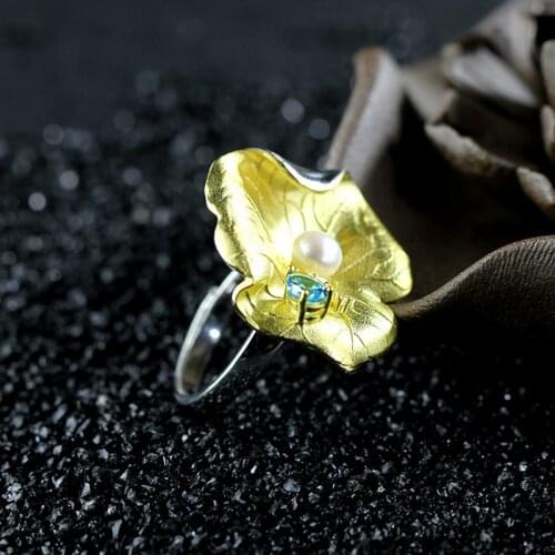 S925 silver jewelry wholesale fashion personality lotus pearl ring opening Ms
