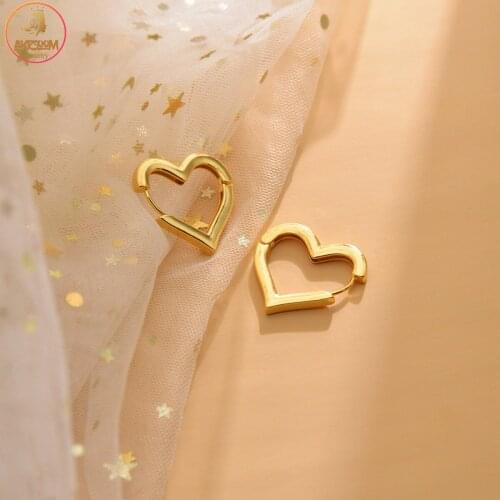 Akizoom Earring Punk Heart Geometry Metal Big Hoop Earrings for Women Female 2 Color Trend Fashion Jewelry Birthday Gift