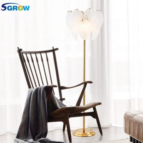 SGROW Leaves Glass Floor Lamps Iron Base light Fixture Standing Lights with E27 Bulb for Living Room Bedroom Indoor Lighting