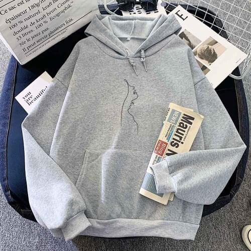Sweatshirt Vintage Girl Pattern Pocket Casual Loose 90s Hoodies Fashion Long Sleeve Japanese Fashion Grey Kpop Clothes Tops