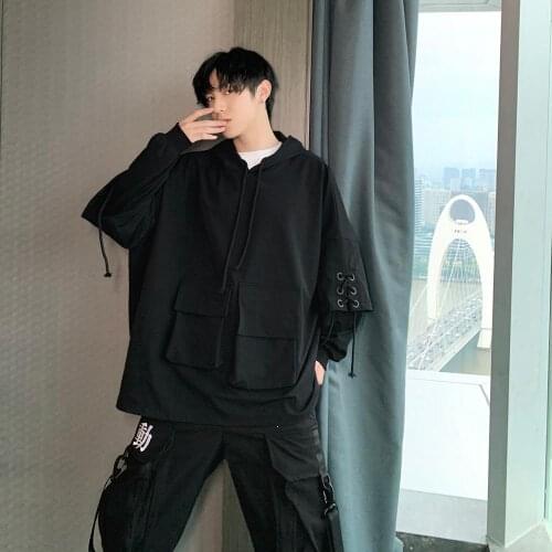 Good quality Punk rock hoodie men hood Black color Oversized High street fashion clothing Autumn Spring