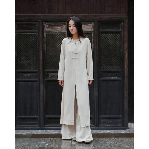 Aransue Spring And Autumn 2020 Women Linen Robe New Product Original Retro Chinese Zen Tea Dress Tai Ji Clothes
