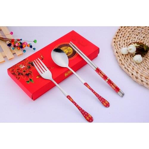 1SET Stainless Steel Combination Outdoor Camping Travel dinnerware sets with chopstick spoon + fork Tableware for wedding KV 090