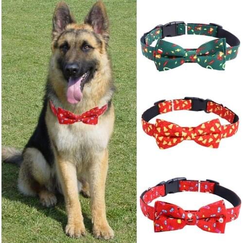 1pc Christmas Dog Collar Adjustable Bowknot Pet Dog Cat Collar Bow Tie Bell Puppy Candy Color Necktie