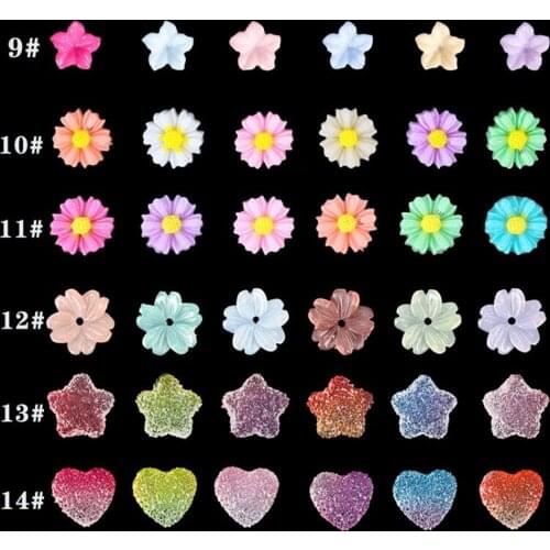 1 Pack 6 Shape 3D Rose Resin Glazed Flowers Sofe Candy Heart Stars Arylic Nail Art Rhinestone Gems Decorations Manicure DIY Tips