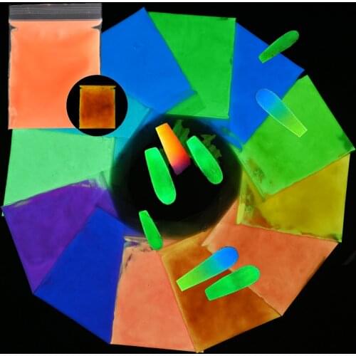 10g/pack 12 Colors Nail Art Glow in The Dark Pigment Decoration Fluorescent Longest-Lasting Nail Photoluminescent Powder KSD04