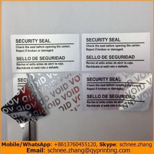 100pcs Free shipping waterproof matt silver PET labels tamper evident security anti fake sealing sticker VOID OPEN label 40*20mm