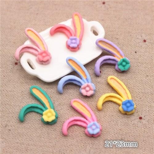 20pcs Mix Colors Resin Rabbit Ears Flatback Cabochon DIY Craft Home Decoration Accessories,21*23mm