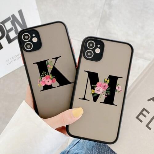 Black Letter Flower Matte Case For iPhone 11 12 Pro Max X XR 6S 7 8 Plus SE2020 Case PC hard For iPhone XS Max Case Cover Coque