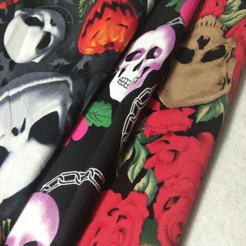 3pcs 30x25cm Vintage Punmpkin Skull Rose Flower Skull Printed Cotton Fabric Bundle DIY Sewing Patchwork Doll Cloth Home Decor
