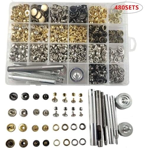 40sets Press Studs Snap Buttons+240sets Crystal Glass Rivets for Leather Crafts+200sets Metal Eyelets Grommets+7pcs Fixing Tools