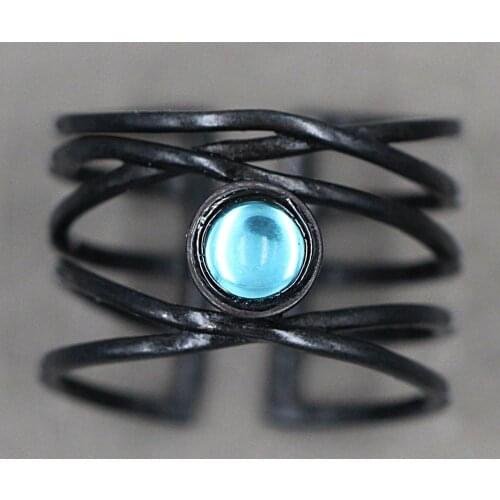 Antique Jewelry Vintage Black Gold Moonstone Rings for Women Creative Exaggerated Multilayer Opening Resizable Ring Party Gift