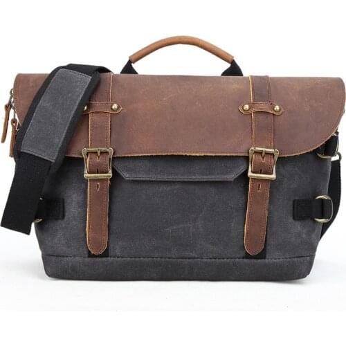 Batik Canvas&Crazy Horse Leather Waterproof Camera Shoulder Bag Vintage DSLR Photography Bags Crossbody SLR Handbags for Canon